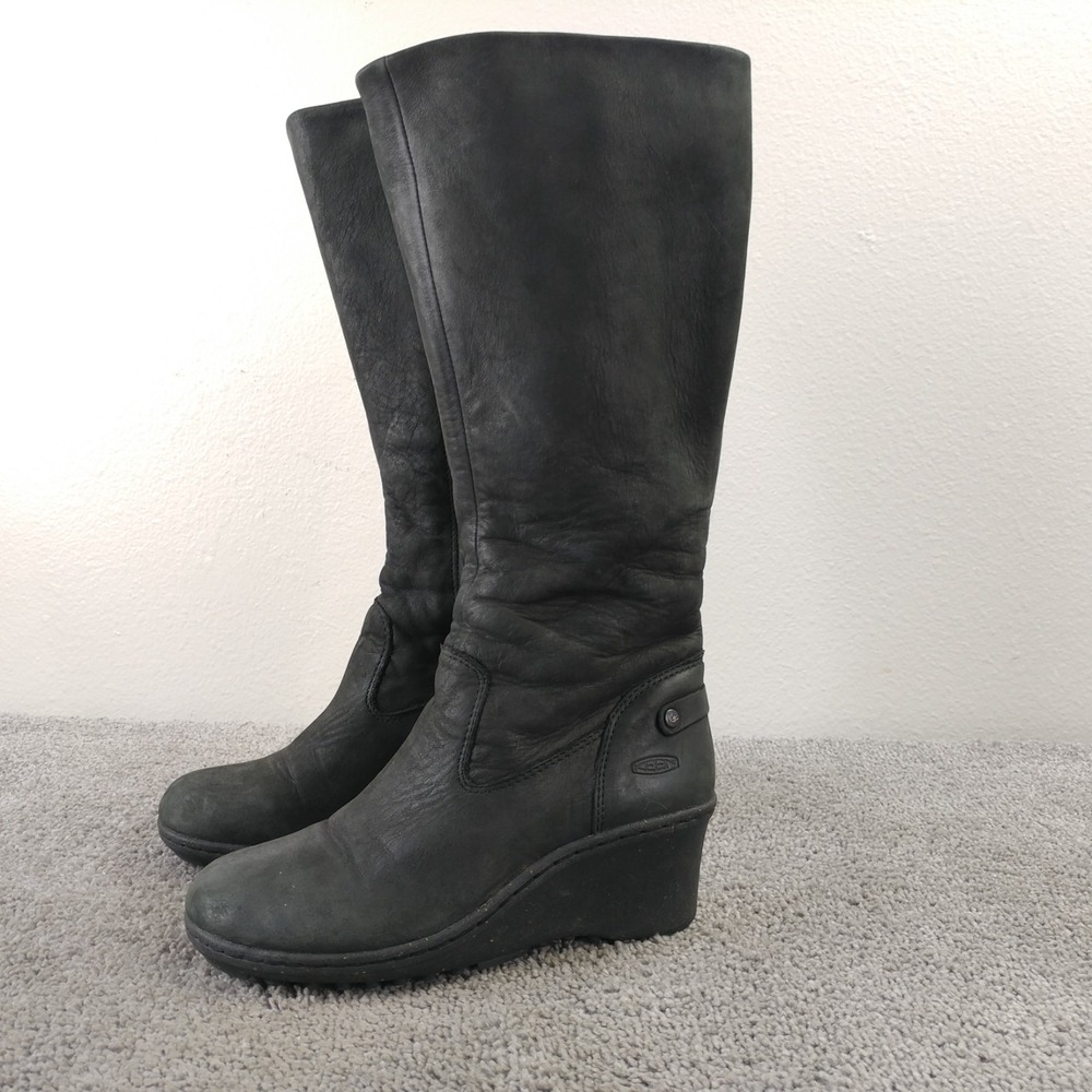 Keen Wedge Tall Boots Womens 5.5 Black Leather Mid-Calf Riding Shoes 1007687